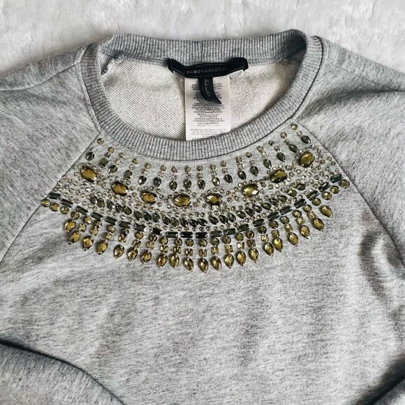 BCBGMAXAZRIA Womens Gray Beaded Long Sleeve Pullover Top Size Medium - Picture 4 of 6